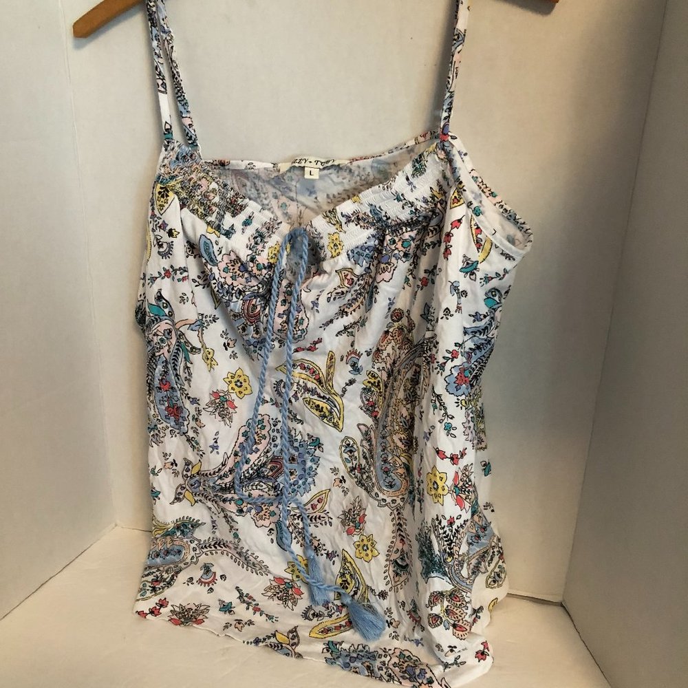 Tank Top Neck Tie Sapghetti Straps Paisley Soft Size Large Izzy & Toby NWOT